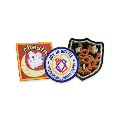 Multiple Logo Acceptable Iron On Embroidered Patches Badges Twill Fabric Custom Size