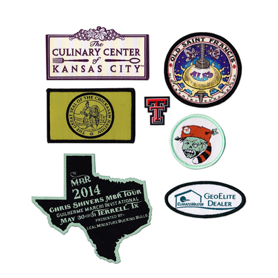 Merrowed Iron On Company Logo Patches For Clothing Rayon Material OEM