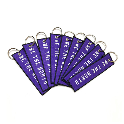 4 Inch Width Embroidered Key Chain , Custom Embroidered Keyring Yarn Twill Material