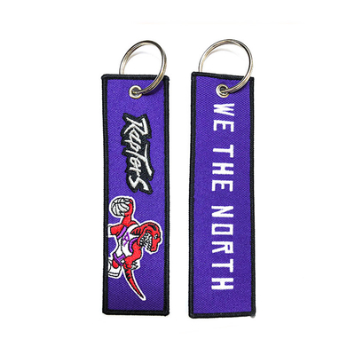 4 Inch Width Embroidered Key Chain , Custom Embroidered Keyring Yarn Twill Material
