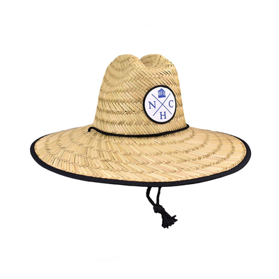 11.5cm Wide Brim Patch Straw Hat Woven Raffia Grass For Surfing