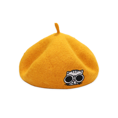 Solid Color Military Wool Beret Cap For Women With Embroidery Patch