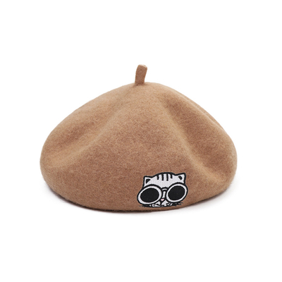 Solid Color Military Wool Beret Cap For Women With Embroidery Patch