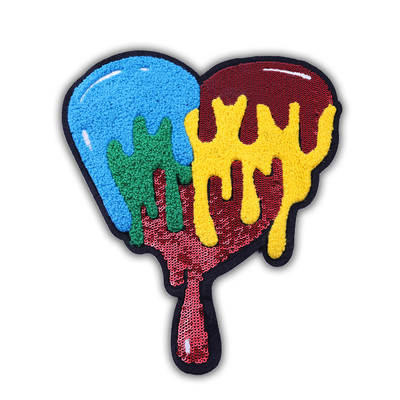 Iron On Back Glitter Chenille Embroidery Patch Heart Shape Embroidered Cloth Patches